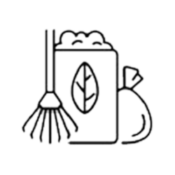 Icon Depicting A Rake, Bag Of Leaves And Garbage Bag